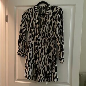 Zara Black and White Sheath Dress with Plunge Neckline